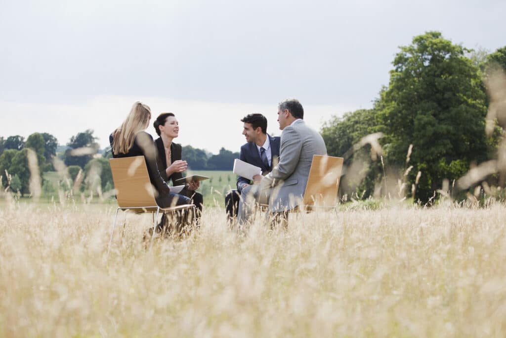 Business meeting outdoors